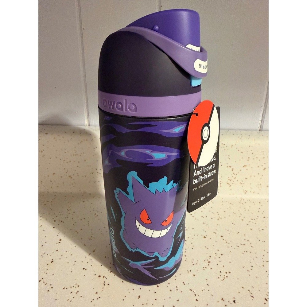 Owala FreeSip Kids Pokemon Gengar Water Bottle 16oz Insulated Stainless Steel